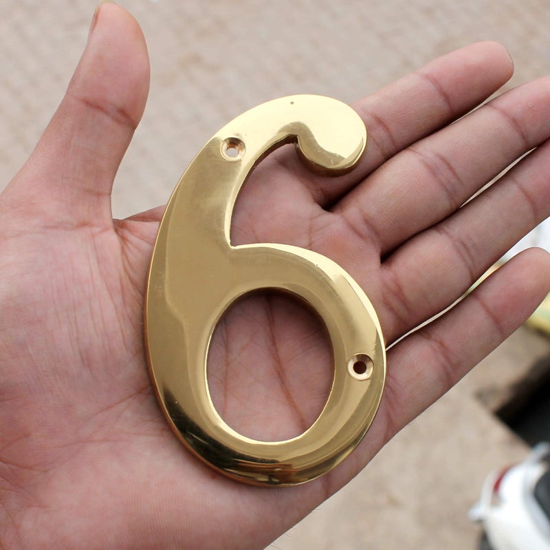 eSplanade 4" Brass House Hotel Door Number Plaque Sticky Numeric Numerical Digit 0-9 (6(six)) - Image 2